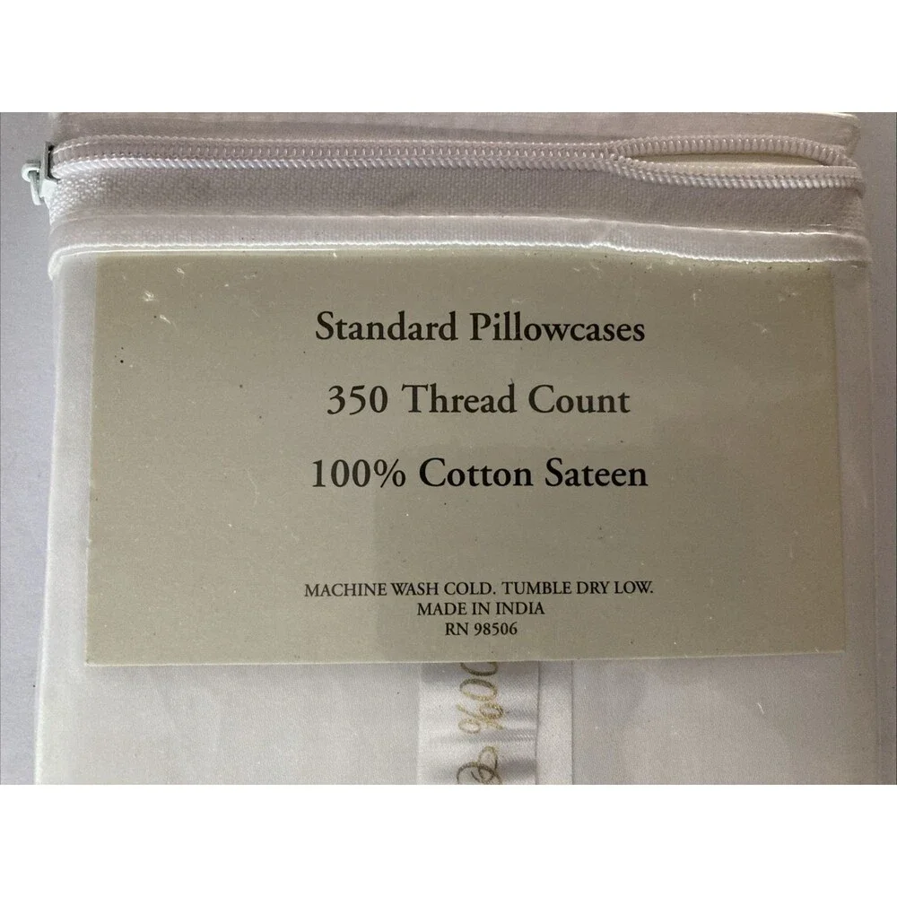 Imperial Collection Two Standard 100% Sateen Cotton Pillowcases 350 Thread Count